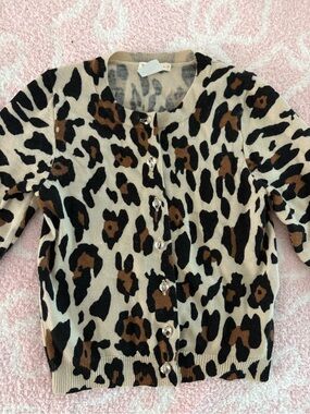 Crewcuts Leopard Print Cardigan Sweater - Cream, Brown & Black